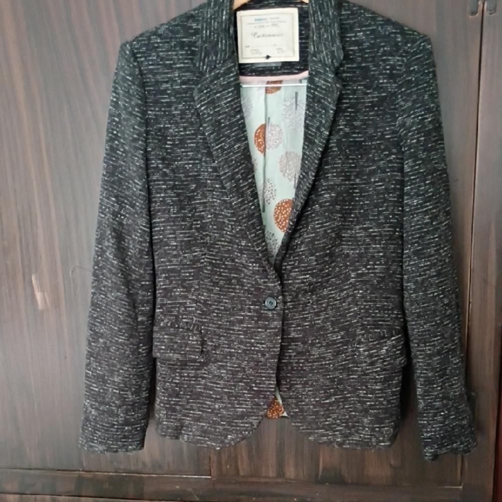 Anthropologie Black White Tweed Blazer Size Small